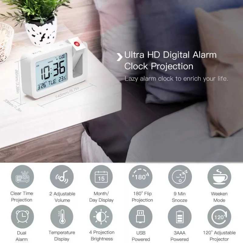 2025 Digital Projection Alarm Clock Rechargeable LED USB Charger Projector Alarm Clock For Office Bedroom Bedside Desktop Clock M251205 - view 3