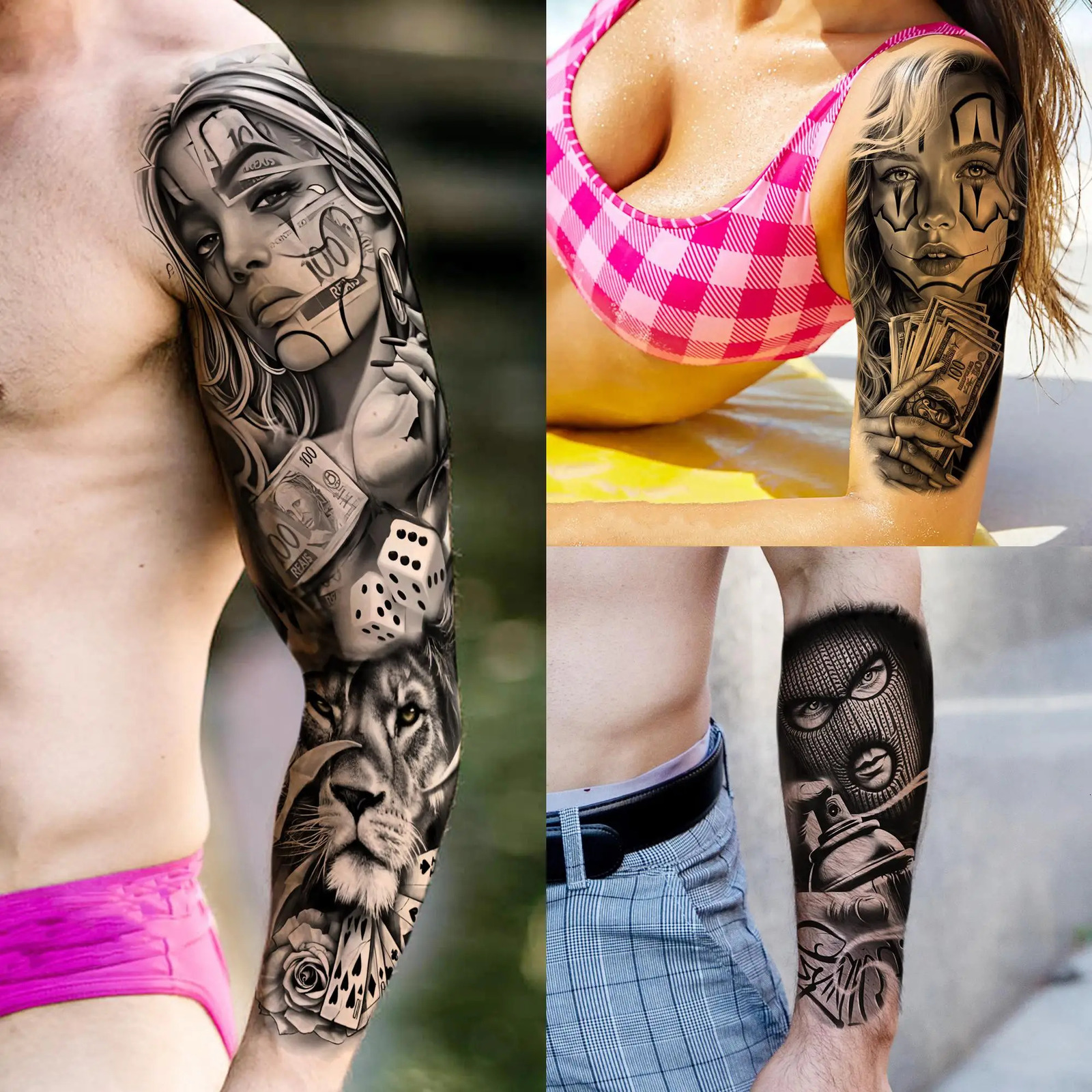 1 Sheet Full Arm Chichano Gangster Temporary Tattoos Sleeve Rebellious Nun Girls n Arm Tatoo Waterproof Fake Tattoo Sticker 251126
