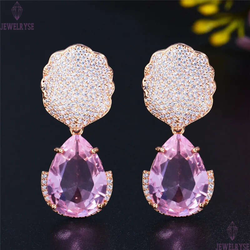 Vintage Bling Crystal Flower Diamond Earring Designer for Woman Dancing Party Pink AAA Cubic Zirconia Copper Earrings Womens Engagement Wedding Luxury