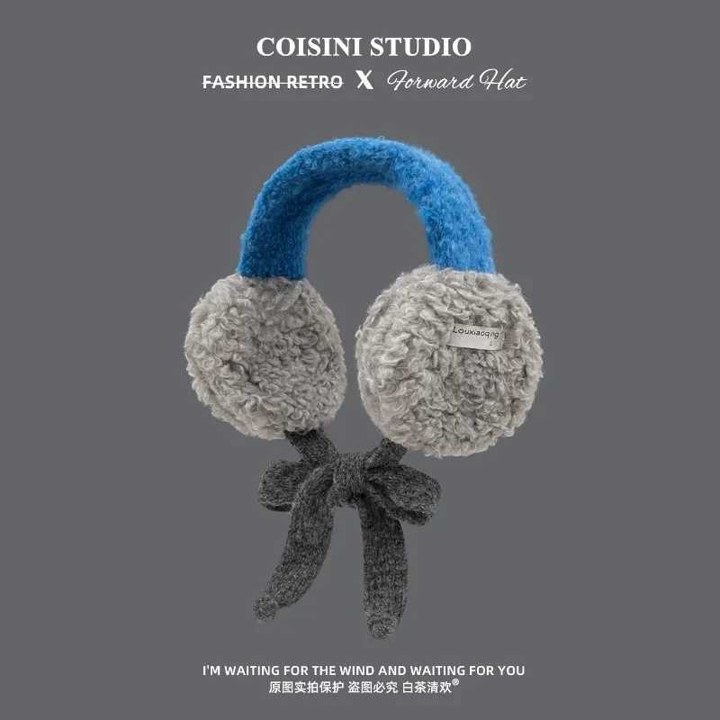 Korean Ins Contrasting Color Straps Earmuffs for Women Winter Fashion Versatile Thermal Ear Protectors Plush Pullover HatsXJ251205 - view 3