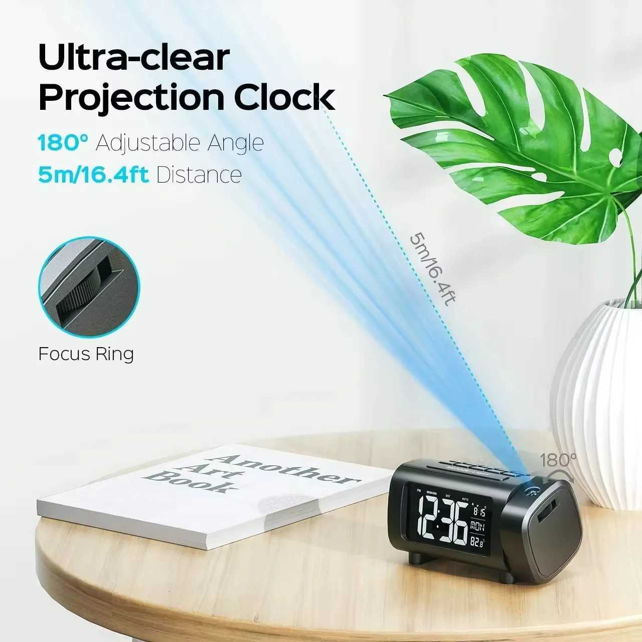 2025 Radio Projection Alarm Clock Digital Alarm Clock Bedroom Temperature Monitor 4-Level Dimmer 12/24H Table Mute Alarm Clock M251205 - view 5