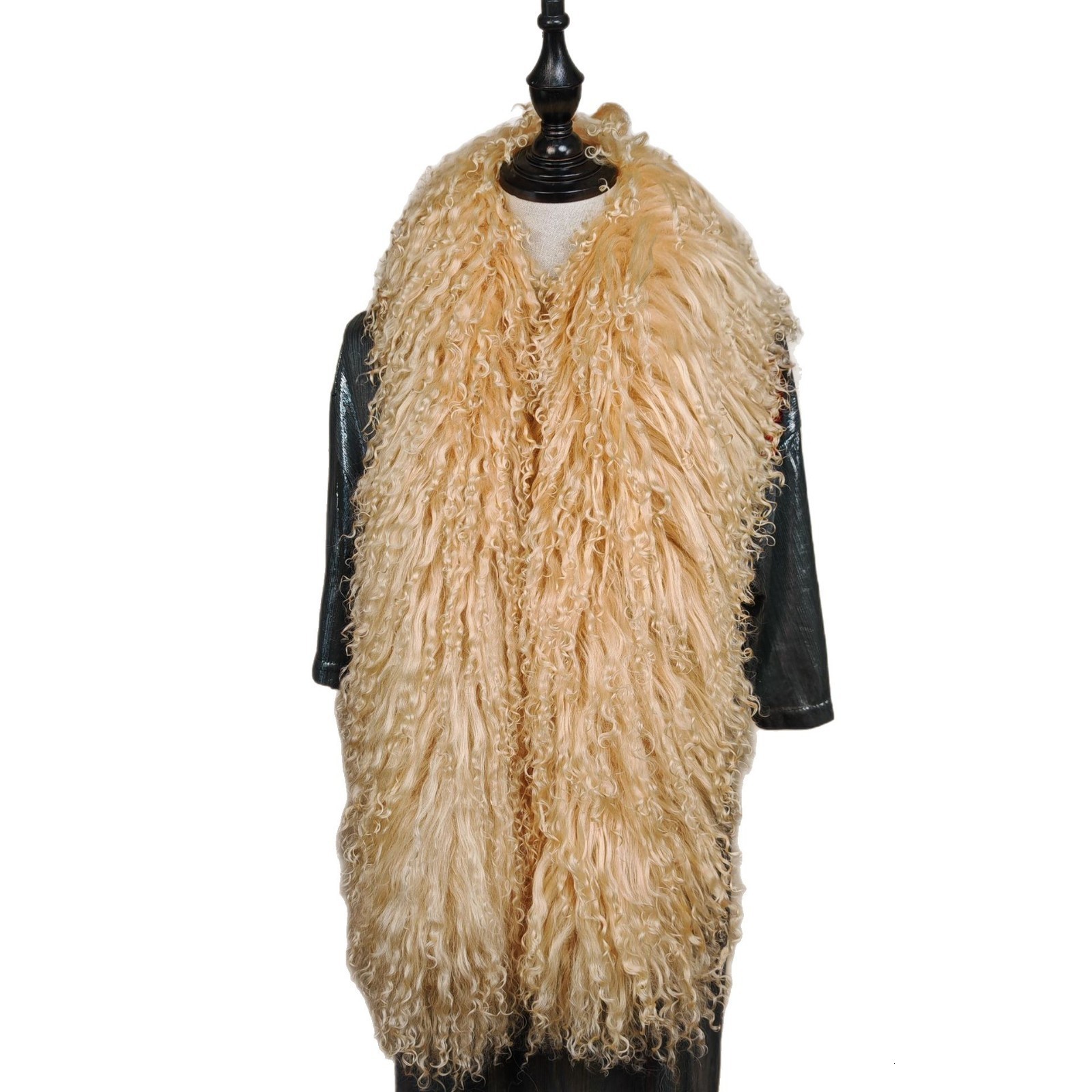 100% Genuine Mongolian Wool Curly Hair Scarf Winter Warm Long Boa Scarves Wraps Neck Warmer Fur Scarfs 251017