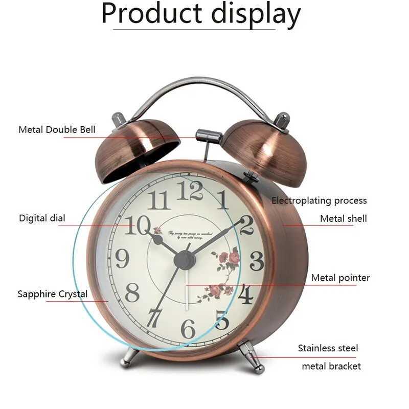 1pc Nordic Retro Metal Alarm Clock Creative Decoration Table Clock Desktop Minimalist Student Bedroom Luminous Clock M251205 - view 4