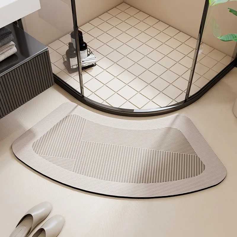 Bathroom Floor Mat Water-absorbing Non-slip Wash-free Carpet Curved Minimst Beige Bathroom Rug Door Home Decoration Foot Mat H251205