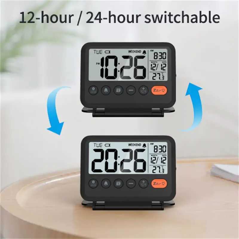 NOKLEAD Home Digital LCD Thermometer Clock Fold Mini Travel Clock With Calendar Traveling Alarm Clock Portable Desktop Clock M251205 - view 3