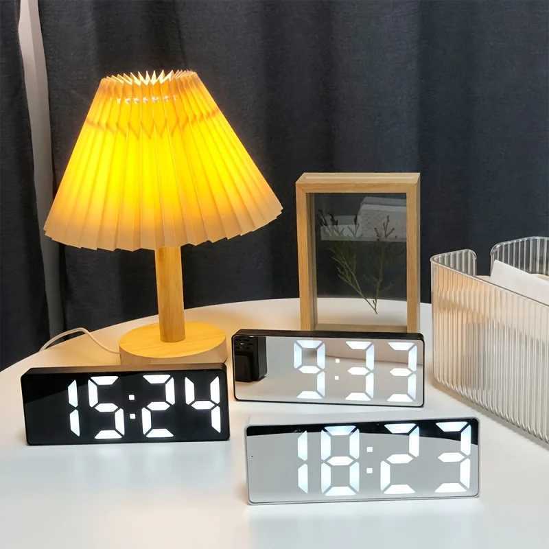 Creative LED Mirror Digital Alarm Clock Silent Desktop Clock with Time Date Temperature Display USB Powered for Home Office M251205 - view 5