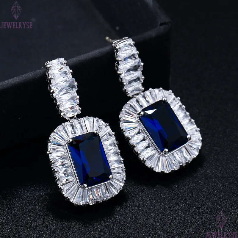 Fashion Noble jewelry Square Charm designer earrings For Bride Wedding 925 Sterling Silver Post White Blue AAA Cubic Zirconia Copper Women Engagement 
