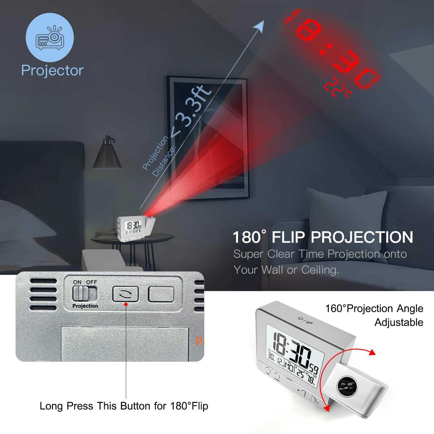 Projection Alarm Clock for Bedroom with Thermometer Hygrometer Digital Ceiling Clock Dimmable LED Display with USB Charger M251205 - view 6