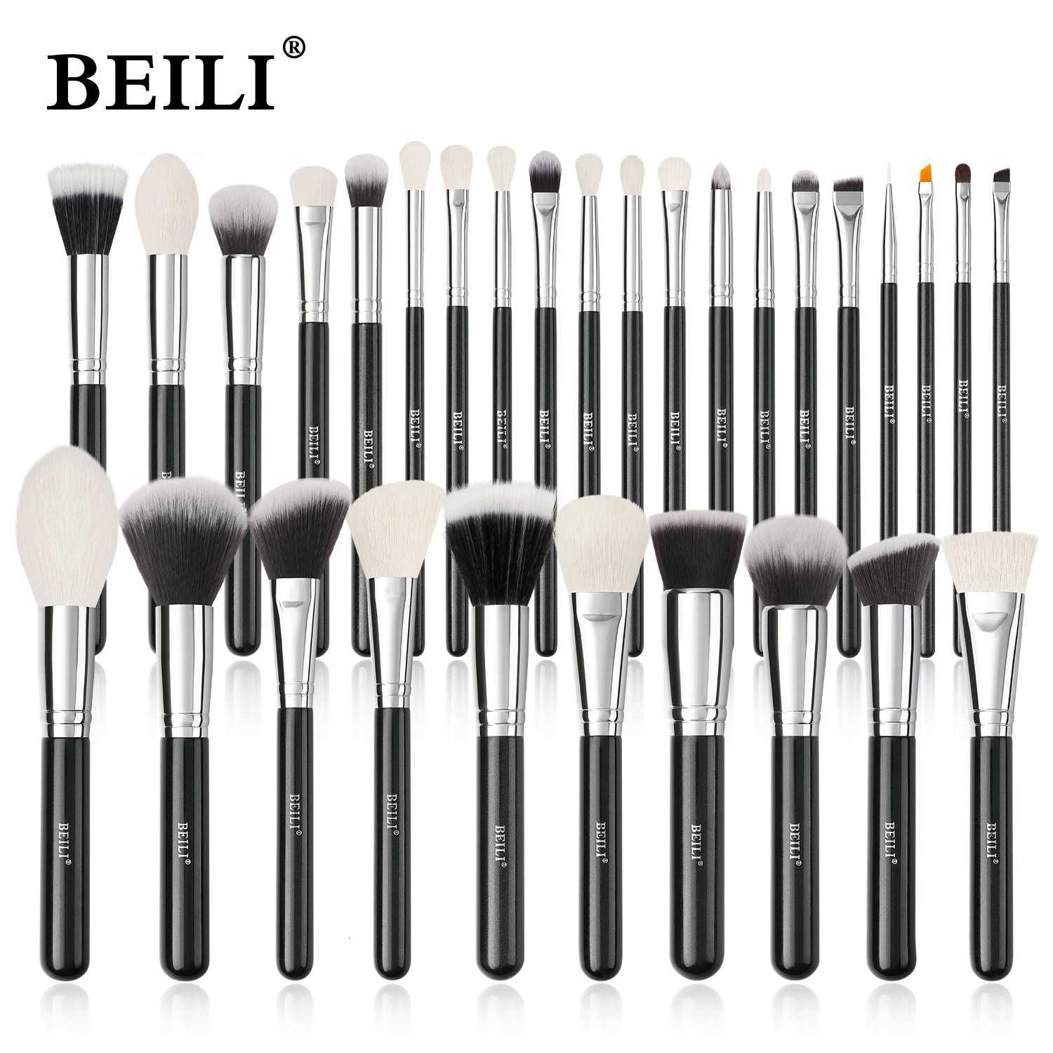 BEILI Black Makeup brushes set Professional Natural goat hair brushes Foundation Powder Contour Eyeshadow make up brushesT251205