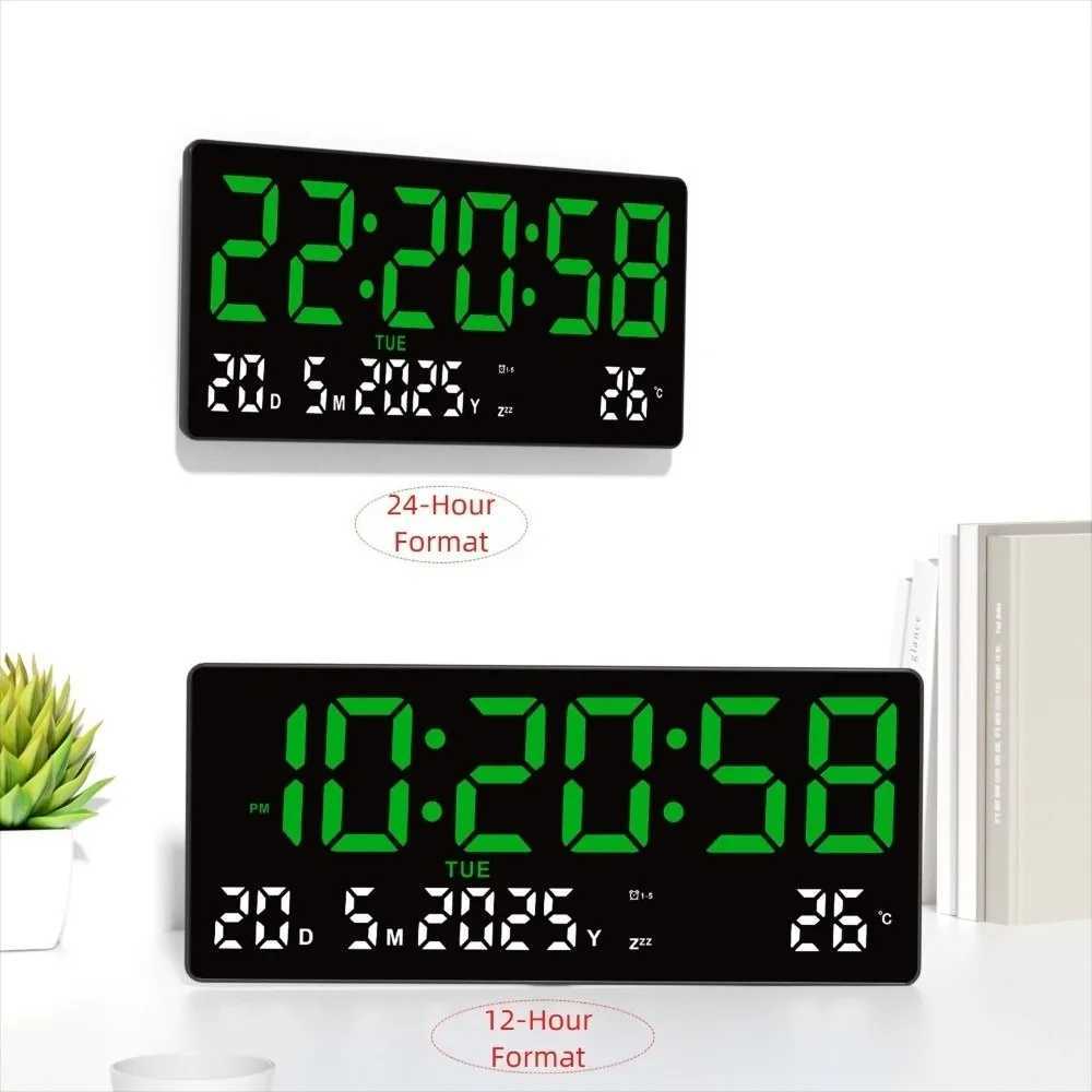 Large Digital Wall Clock Time/Date/Week/Temp Display 3 Alarm Clock LED Alarm Clock Brightness Adjustable Snooze M251205 - view 5