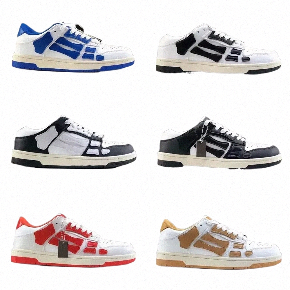 2025 New Designer Skel-top Casual Shoes Skelet Bones Runner Top Low Skel Skeleton Women Men Retro Sneakers Black White Genuine Leather Lace Up Shoe r56z#