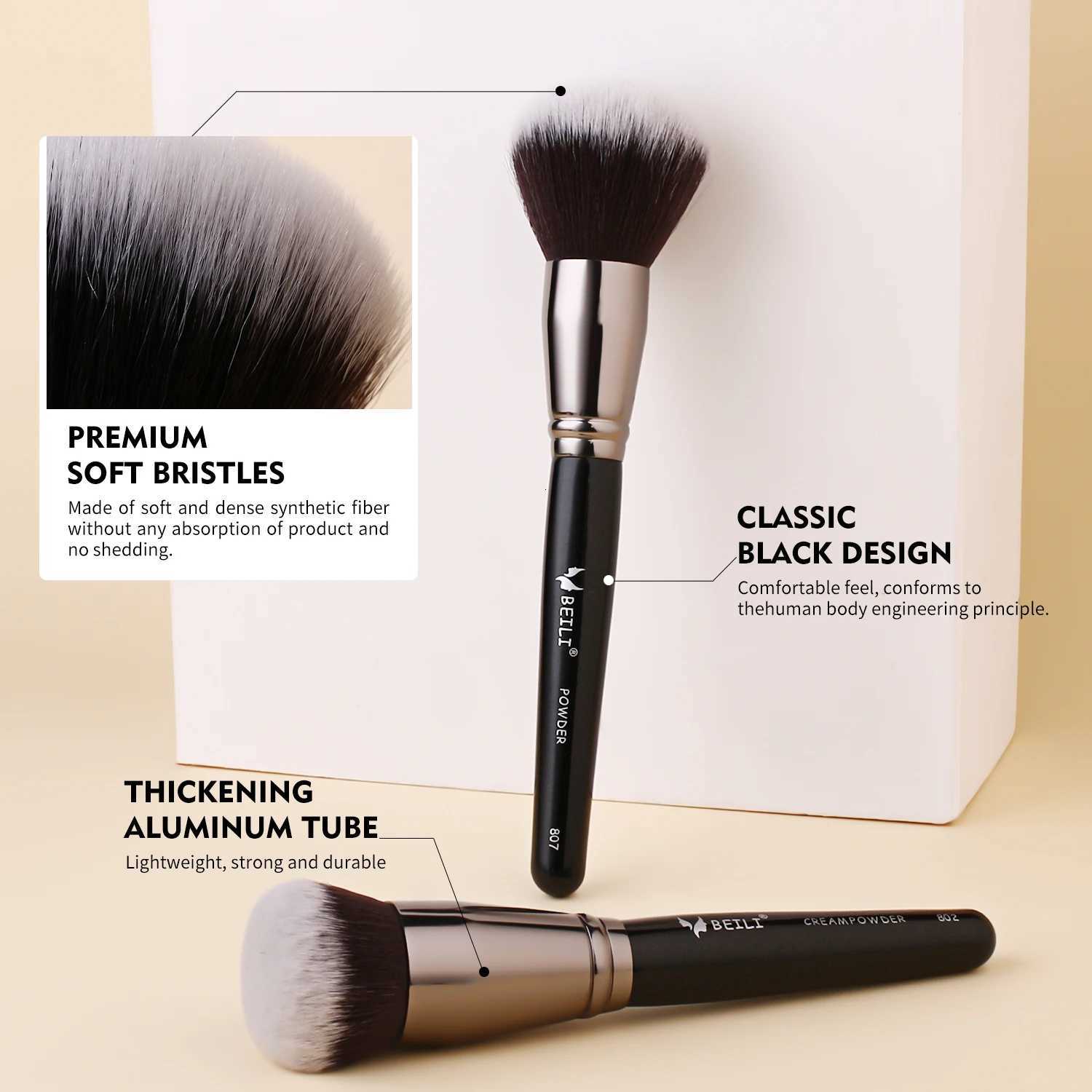 BEILI Luxury Black Makeup Brushes Sets Professional Powder Foundation Natural Blending Eyeshadow Beauty Tool T251205
