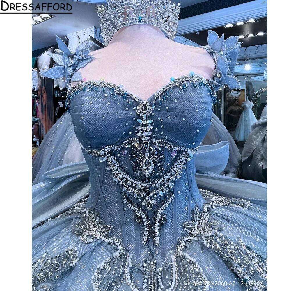 Glittering Blue Quinceanera Dresses Silver Beading Lace Appliques Vestidos De 15 Anos Birthday Party Customized