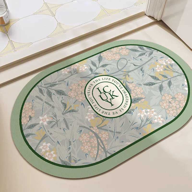European camellia retro diatom mud floor mat bathroom toilet door water absorption non-slip foot mat quick drying door mat H251205