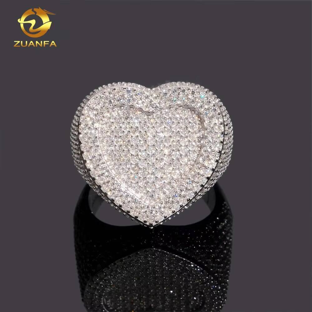 GRA Certificate 925 Silver Stock Heart Shape Fine Hip Hop VVS Moissanite Jewelry Diamond Iced Out Jewelry Ring for Men