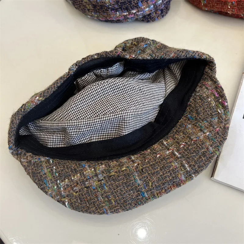 French Tweed Equestrian Hat Womens Autumn and Winter Warm Cap Japanese Literary Folds Fashion Beret Hat 251201 - view 6