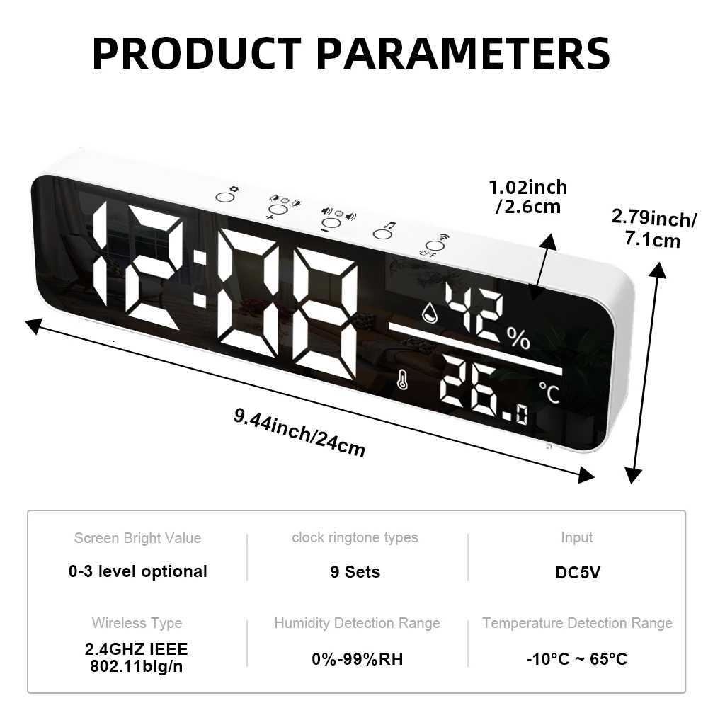 Tuya WiFi LED Alarm Clock Support Temperature Humidity Sensor Time Display USB Desktop Mirror Clocks for Living Room Decoration M251205 - view 7