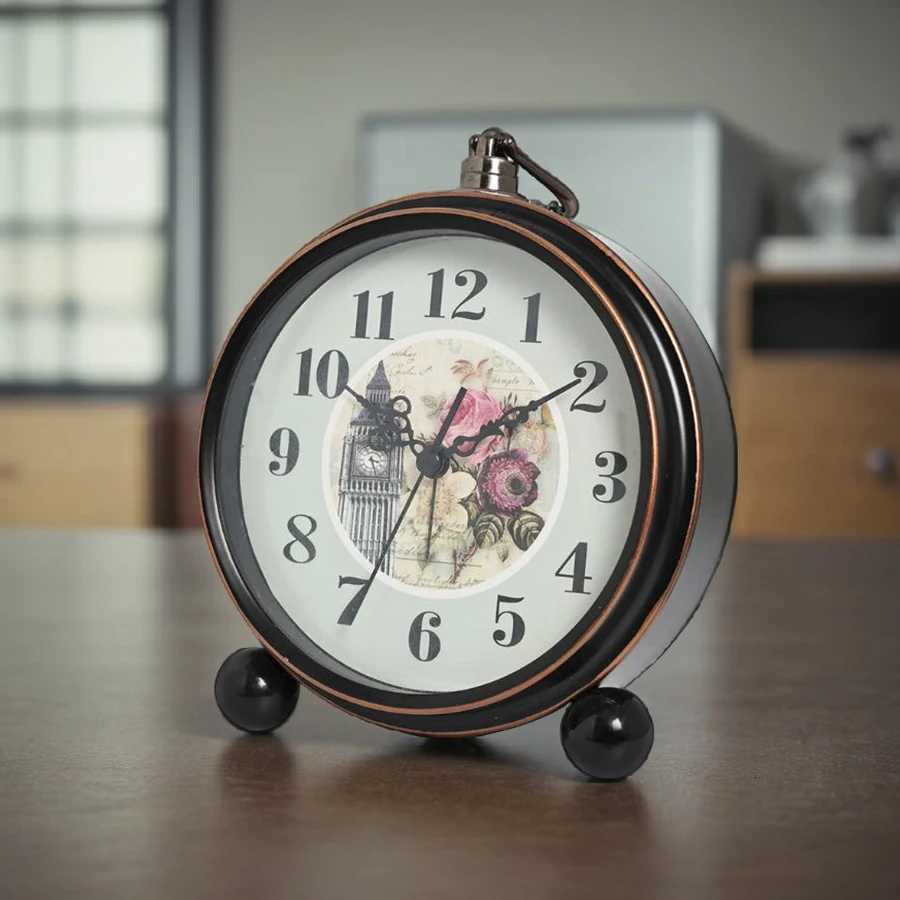 1 piece retro metal base clock American creative clock Personalized and minimalist pointer clock Room and home decoration use M251205 - view 5