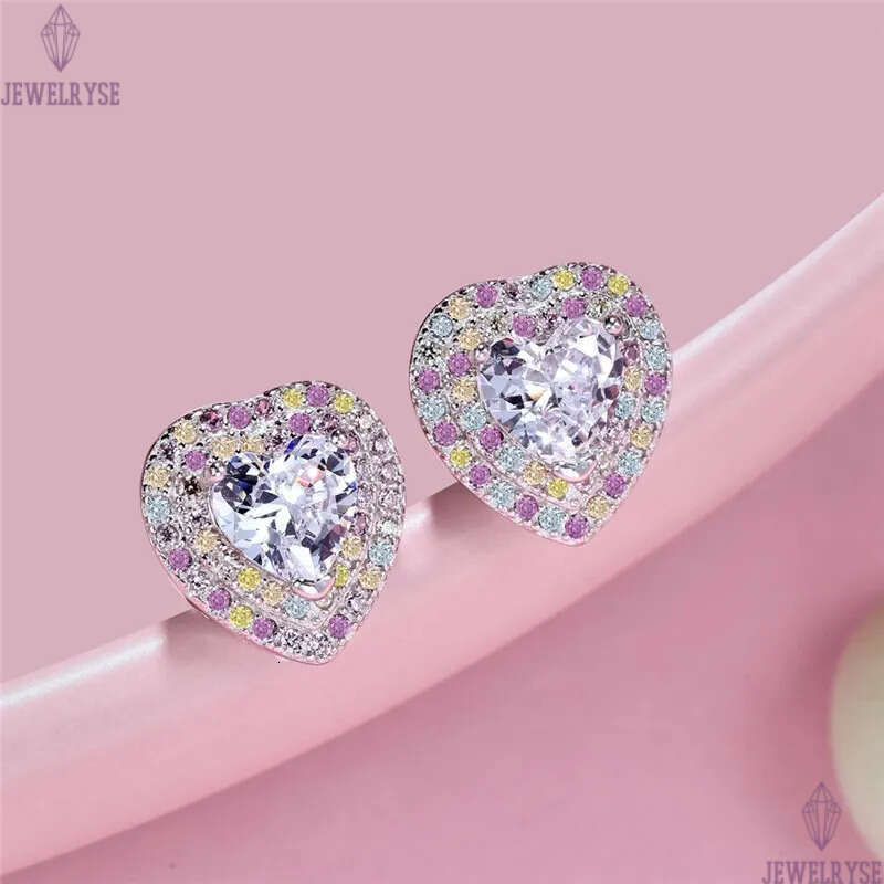 stud designer earrings for woman jewelry 925 sterling silver luxury diamond round heart pink blue green 5A zirconia 18k gold earring women show friend