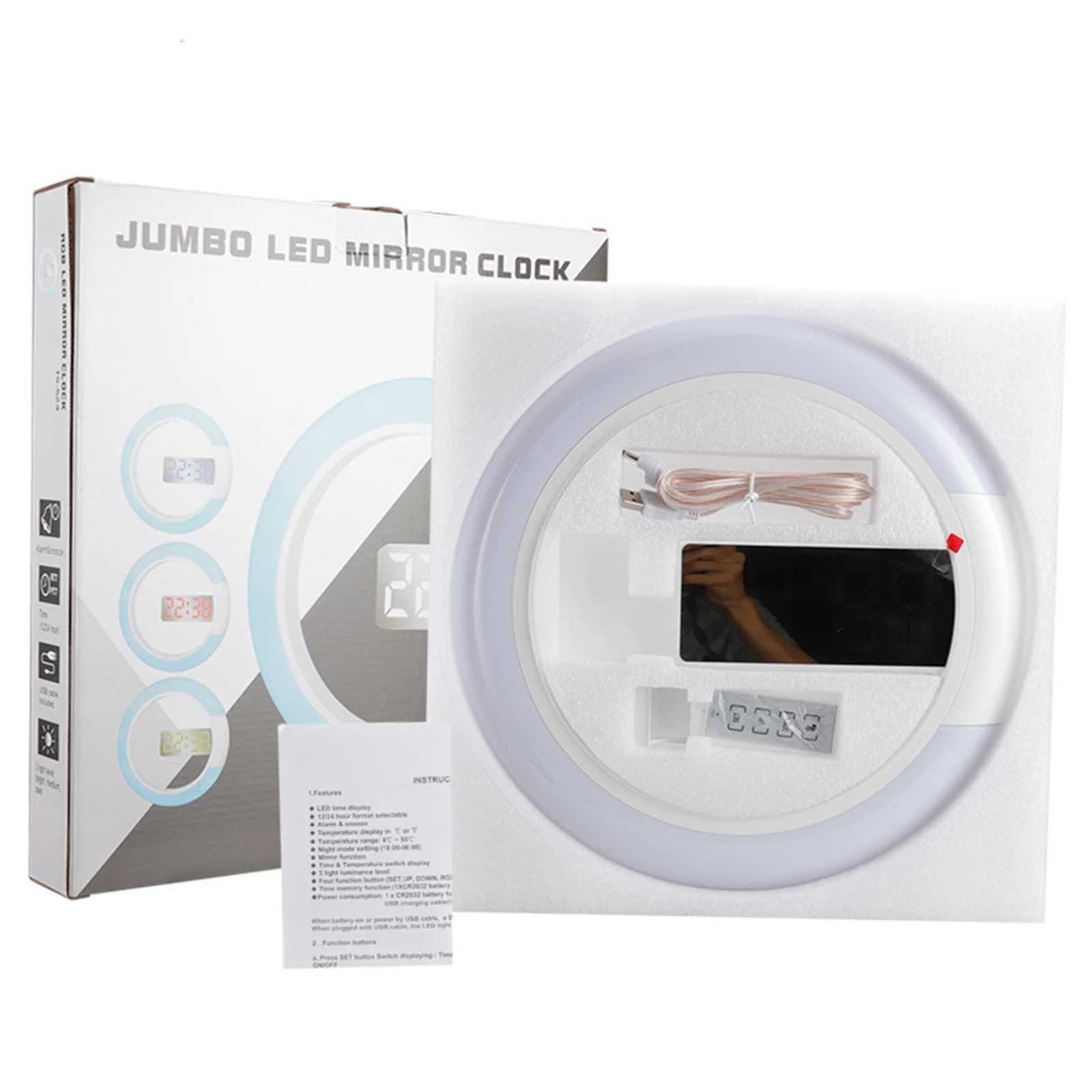 LED Mirror Hollow Wall Clock with Remote Control Round Digital Alarm Clock Wall Decoration Light 7 Color Night Light 12/24H Mode M251205 - view 7