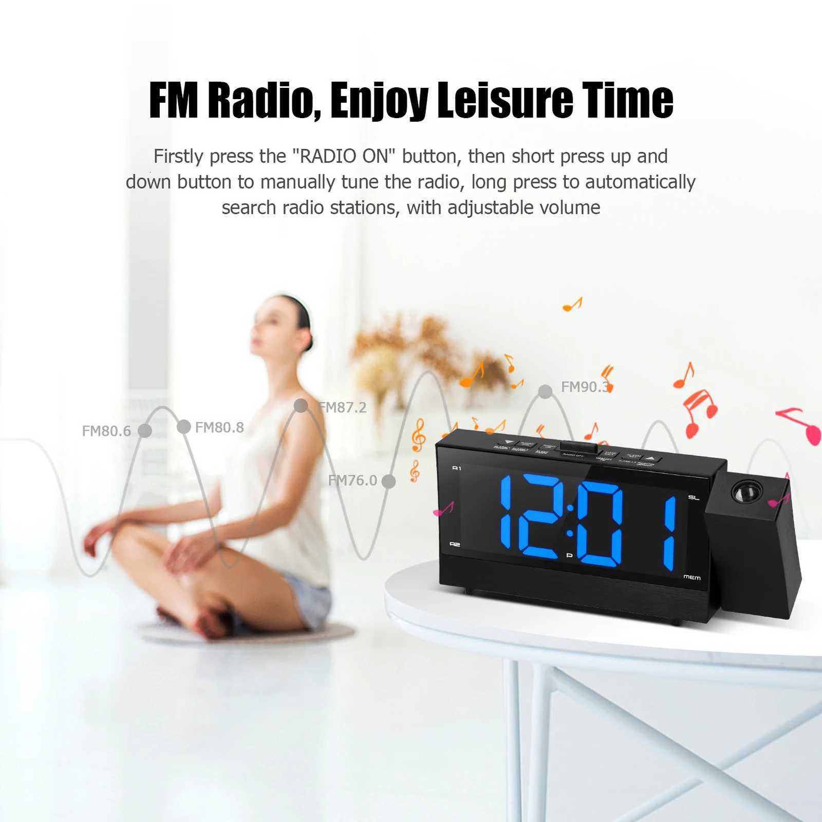 KKmoon 64in 3-in-1 180 Degree Clock Rotatable Projector Clock with Dual AlarmSnooze FM Radio Phone Charger Stepless Dimming M251205 - view 4