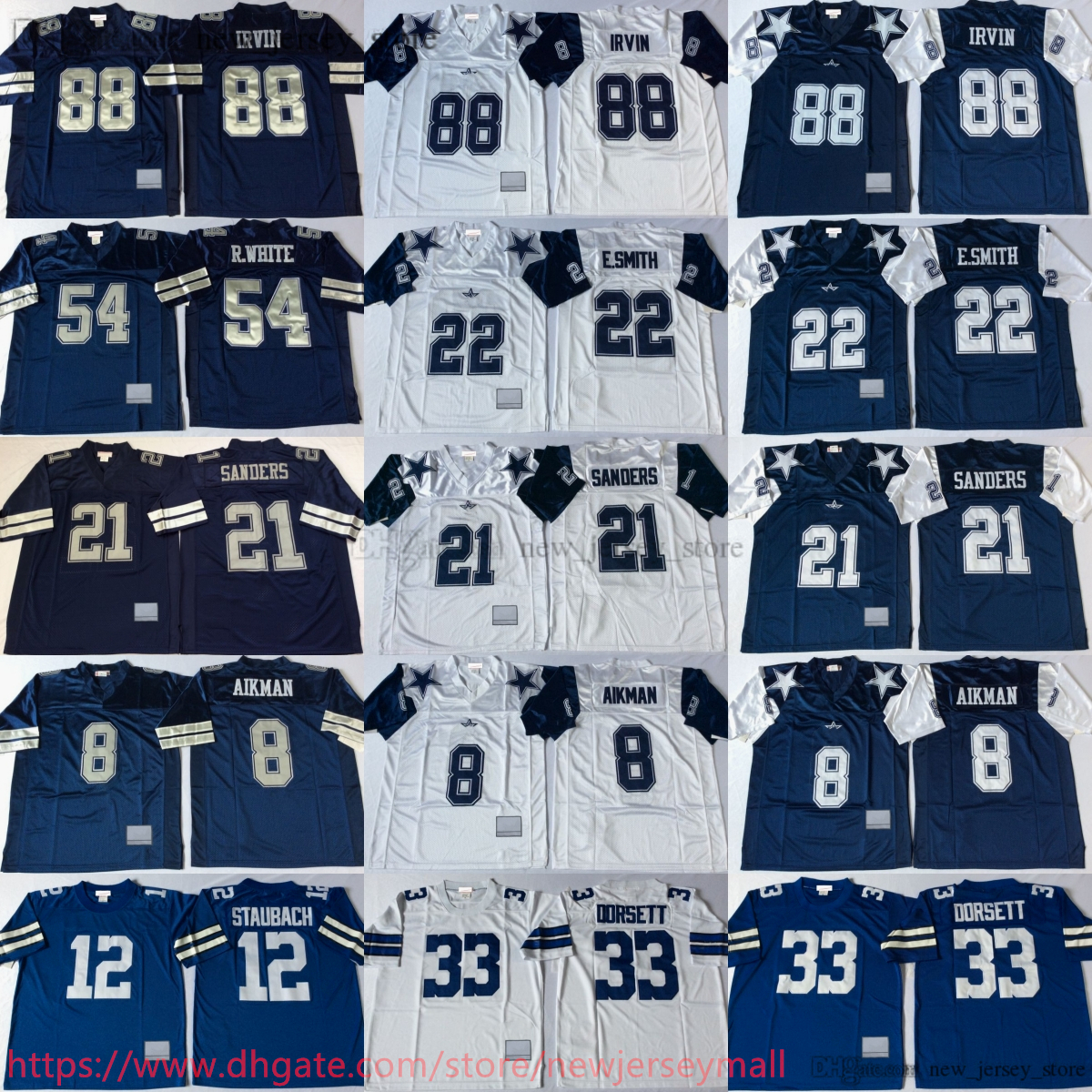 1994 Throwback Football 88 Michael Irvin Jersey Classic Retro Stitched 21 Deion Sanders 22 Emmitt Smith 8 Troy Aikman 33 Tony Dorsett 54 Randy White 12 Roger Staubach