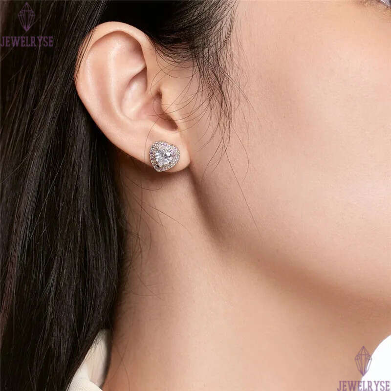 luxury diamond designer earring for woman 925 sterling silver round heart pink blue green 5A zirconia 18k gold womens back stud earrings jewelry acces