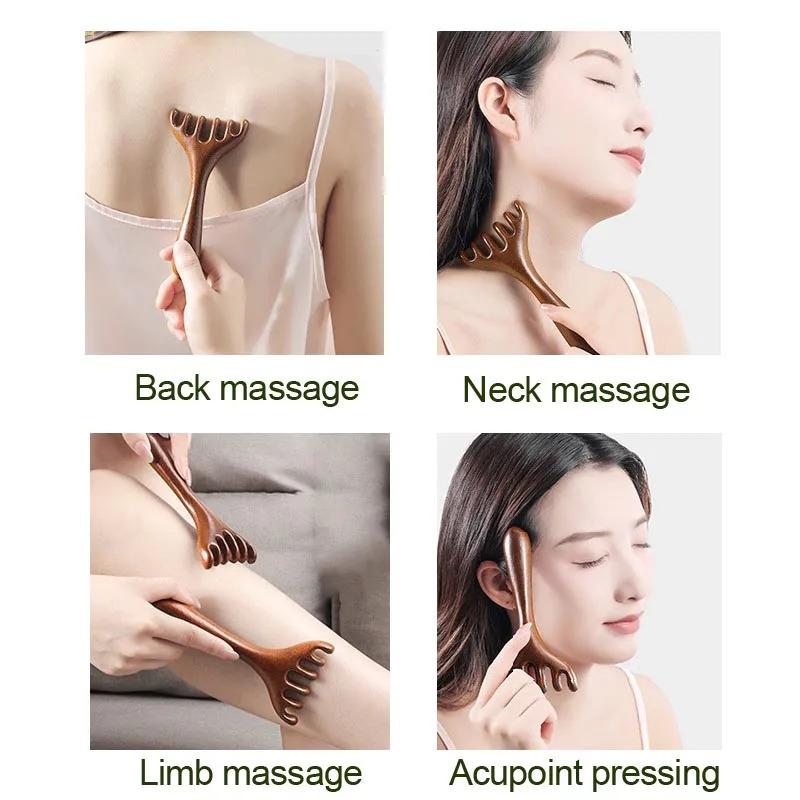 Wooden Meridian Massage Comb Anti-static 6-Claw Head Massager BGua Sha Tool Head Massage Brush AMS05 251204