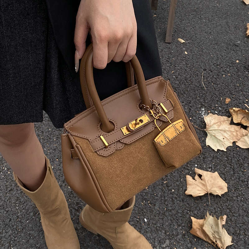 Autumn Winter Vintage Melad Brown for Women New Versatile Crossbody Handbag Platinum Small Tote Bag