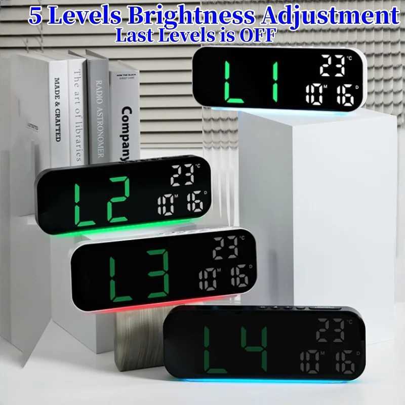USB Powered Digital Alarm Clock with RGB Mood Light TEMP Date 2 Alarms Snooze Table Clock 12/24H Auto Dimmable Timer LED Clock M251205 - view 6