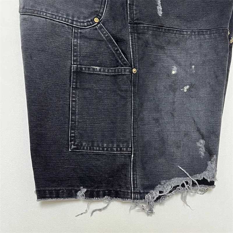 Wash Damaged SAINT Mxxxxxx Zipper Denim Shorts Men Women 11 Best Quality Oversized Retro Black Jeans X251205