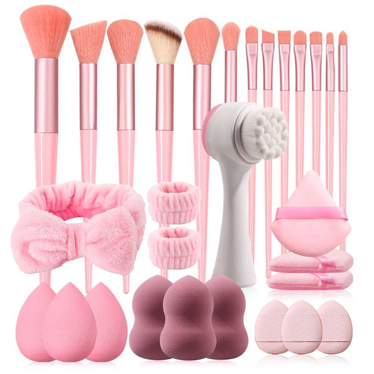 29pcs Tool Kit 13pcs Makeup Brush With 12Pcs Makeup Sponge SetFace Wash Brush Headband Wristband Make Up AccessoriesT251205