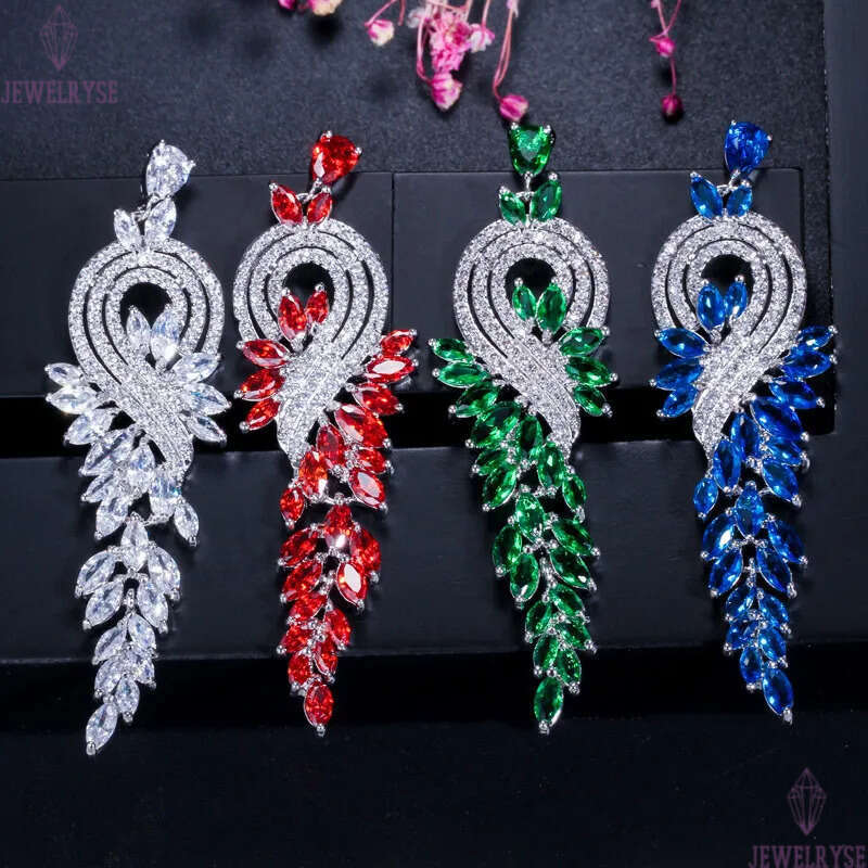 Fashion long tassel zirconia dangle earring designer for woman party 18k gold silver red blue white diamond earrings South American Wedding Engagement