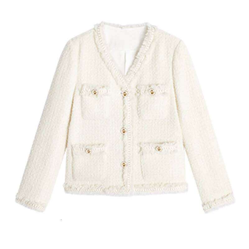 Fashion 2026 Beige Tweed Jacket Professional V-Neck Spring /Autumn Women's Business Ladies One-Piece Classic Jacket Designer