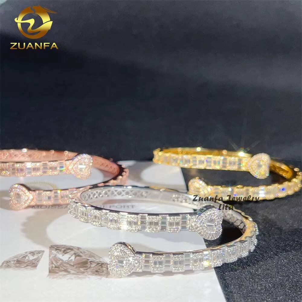 Fine Jewelry Pass Diamond Tester Heart Clasp 925 Sterling Silver 18k Gold Plated Moissanite Bracelets Bangles