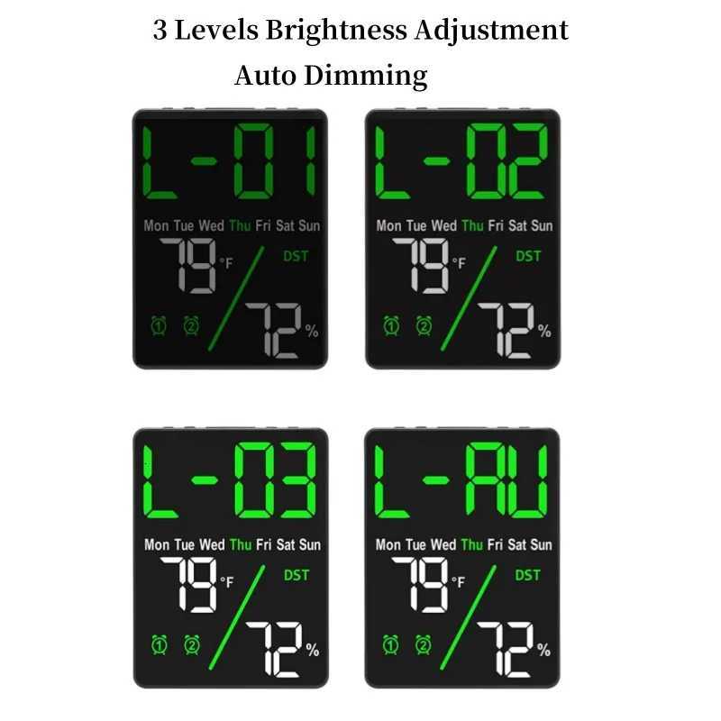 Digital Alarm Clock TEMP Humidity Week Dual Alarm Snooze DST Table Clock Auto Dimming 12/24H USB Output Charging Port LED Clock M251205 - view 5
