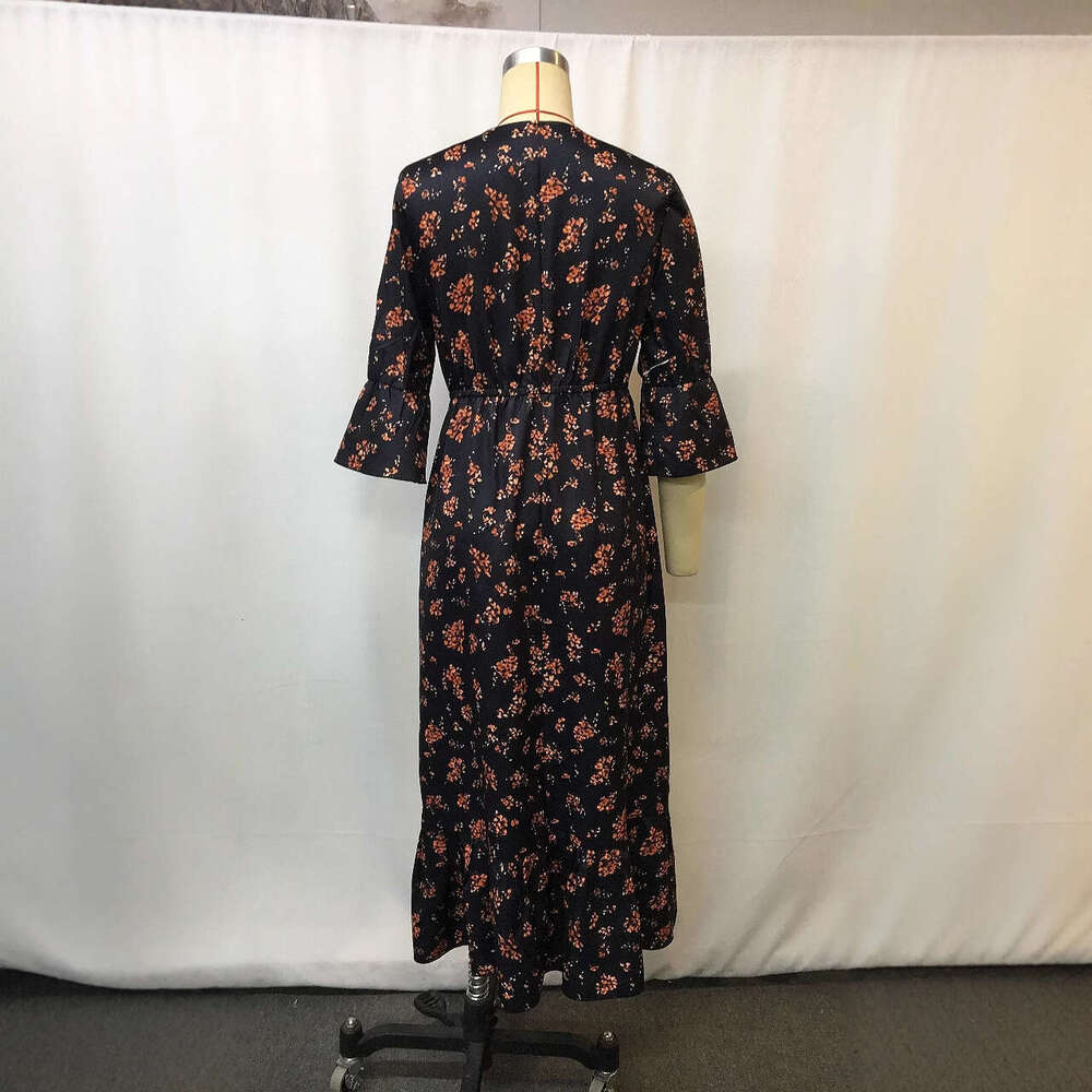V-Neck Western Cowboy Print Floral Dress