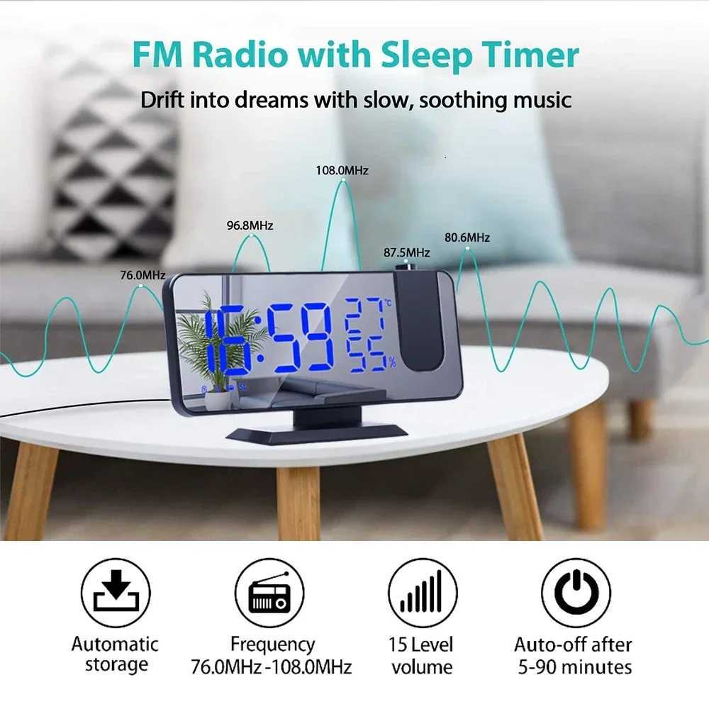 LED Digital Projection Alarm Clocks USB Electronic Ceiling Projector Alarm Clock with FM Radio for Bedroom Bedside Desktop Clock M251205 - view 5