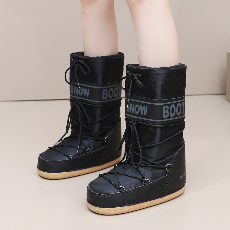 new Winter Ski Space Boots Fashionable Round-Toe Mid-Calf Women's Snow Boots Thickened Moon Shoes