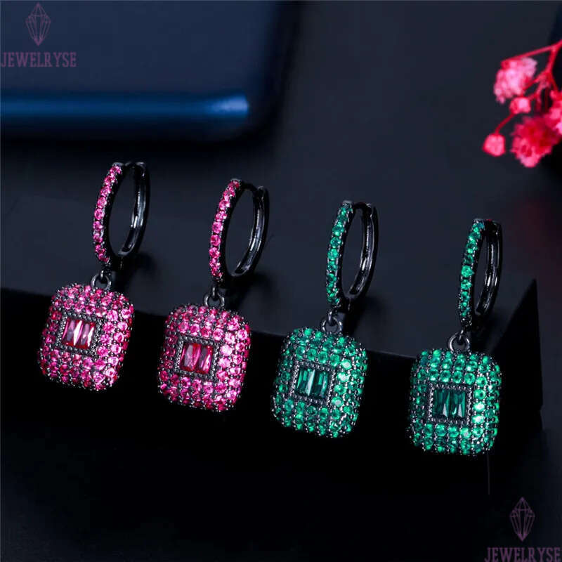 Fashion Elegant Petal Square Green Red AAA Cubic Zirconia Charm Earrings jewelry For Women Valentines Day Gift South American Copper Luxury earrings d