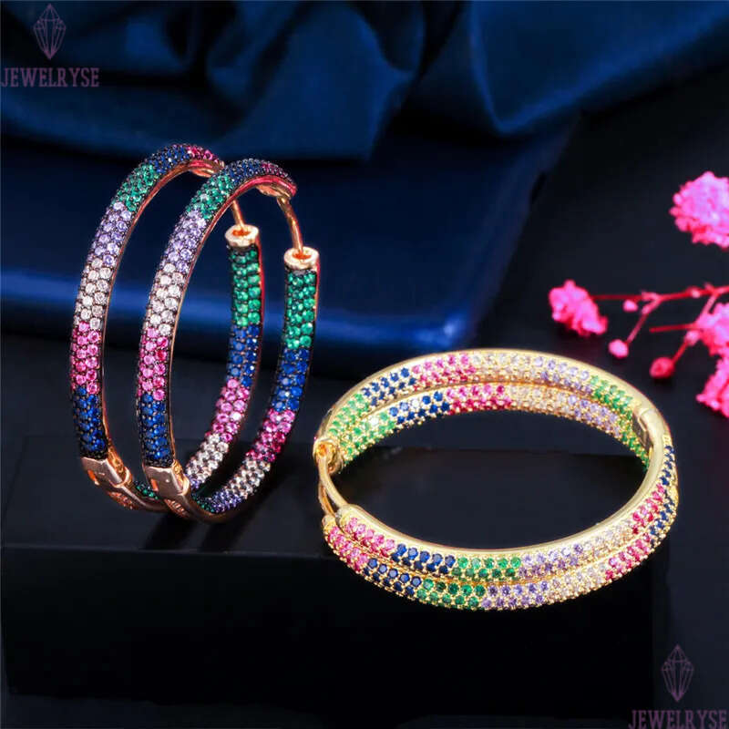Fashion Hoop earring designer for woman Colorful AAA Cubic Zirconia Copper Jewelry 18K Gold Plated Earrings Valentines Day Girls Gift Women Party Tren