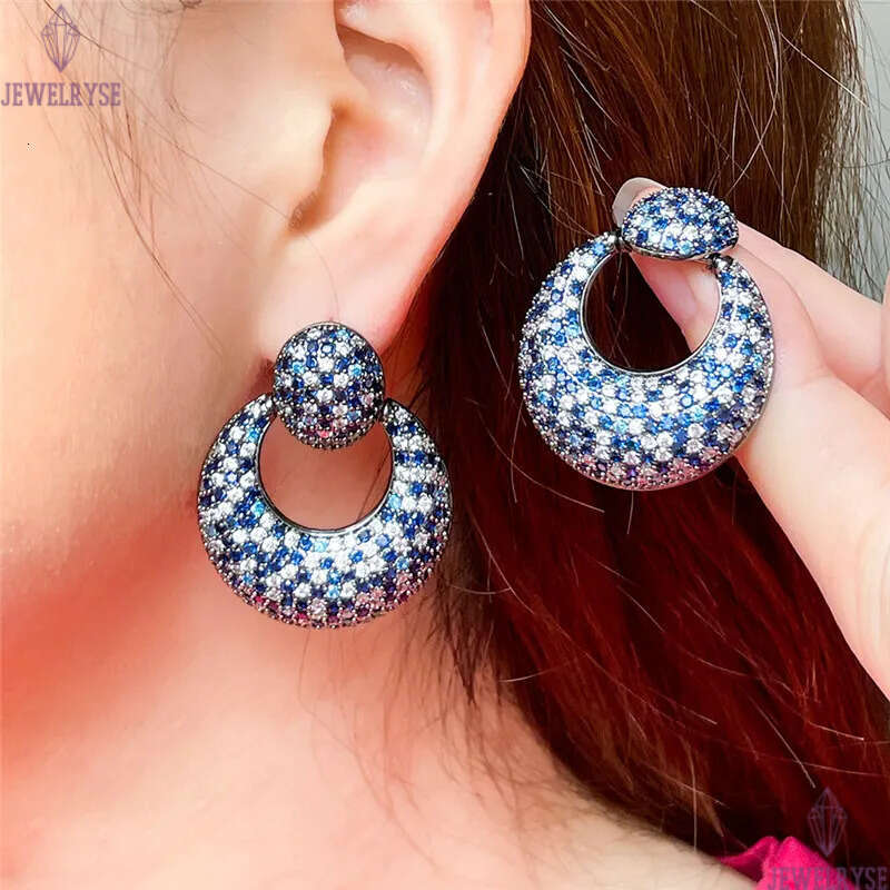 Luxurious french charm big circle diamond earring designer for woman party Full Blue AAA Cubic Zirconia South American Women Silver Earrings Gift Size