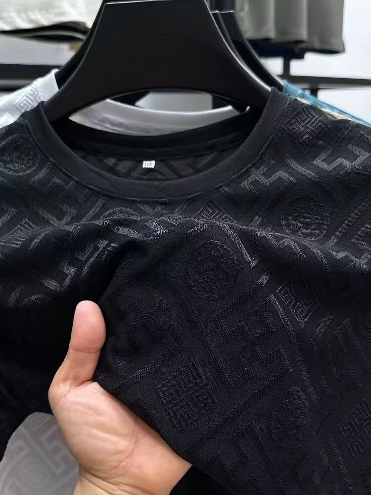 Ice silk short-sleeved polo shirt men jacquard 2026 loose trend Round Neck Casual Breathable Top