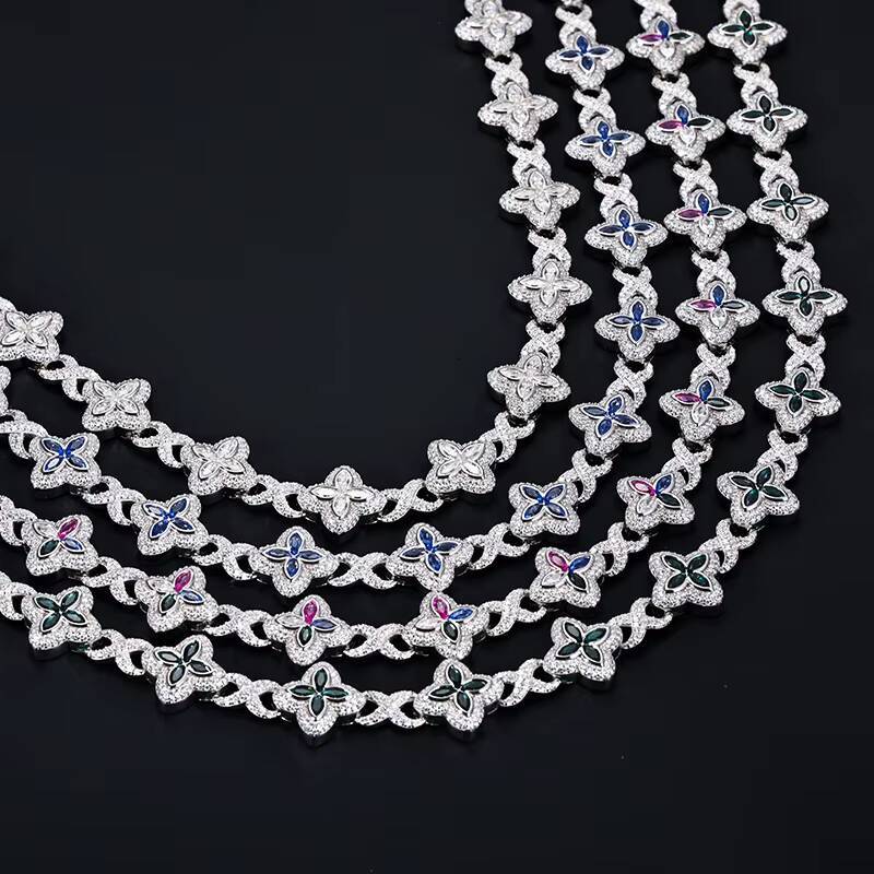 Hip Hop Jewelry S925 16mm VVS D Green Blue Moissanite Clovers Cuban Chain Custom Iced Out Moissanite Bracelet for Men Women