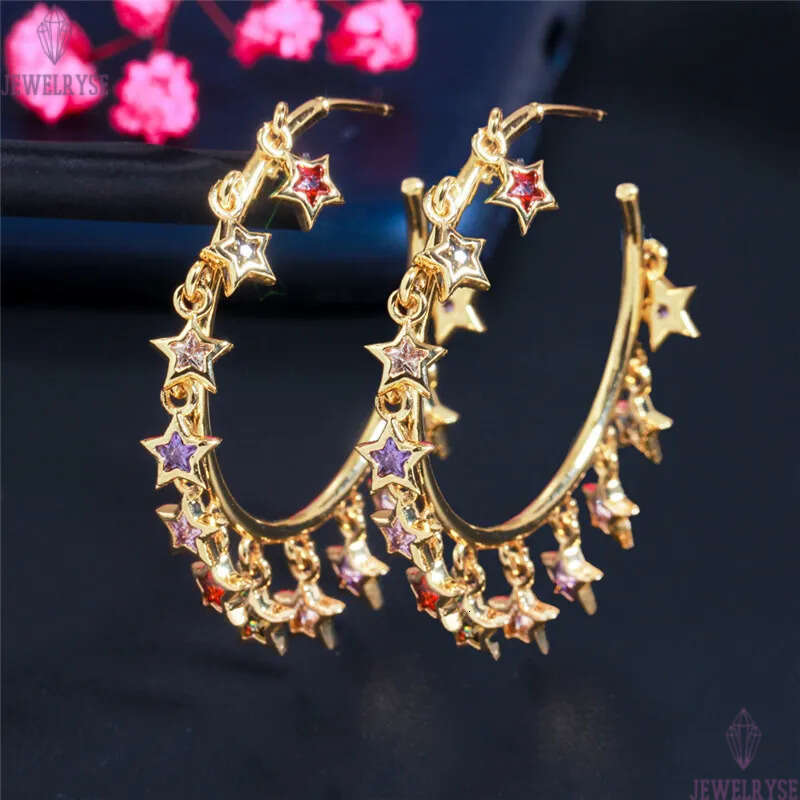 Fashion Tassels Colorful AAA Cubic Zirconia Hoop Designer Earrings Jewelry 42mm Star Water Drop Square 18K Gold Copper Luxury Earring For Women Party 