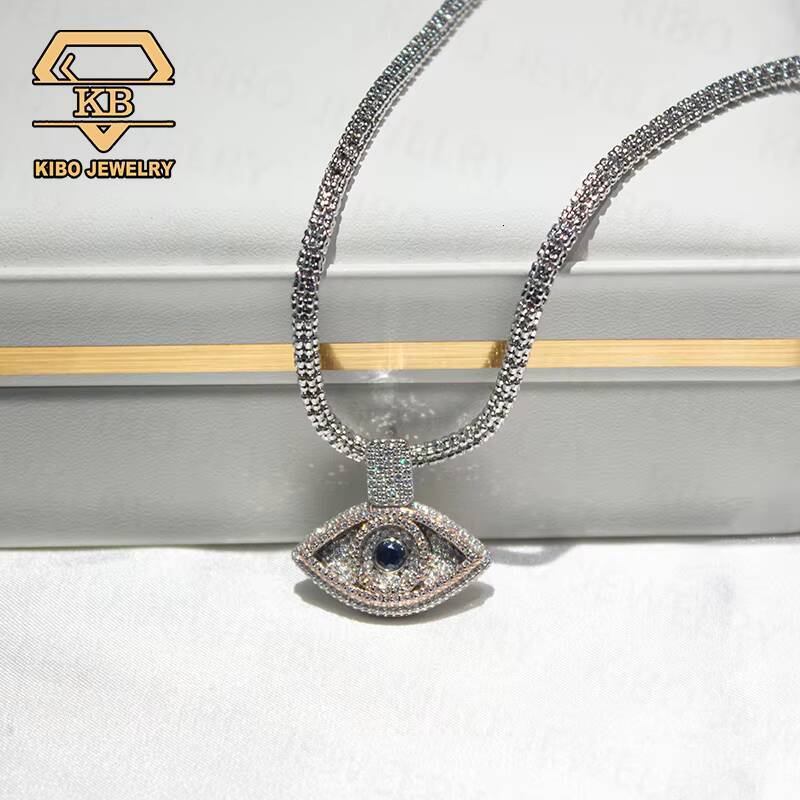 Fine Jewelry Ice Chain 925 Sterling Silver Rose Gold Two Tone Eye Pendant Charm Necklace