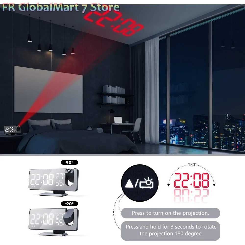 LED Screen Digital USB Wake Up FM Radio Time Projector Week Table with Date Temperature Humidity Decor Display Home Clock M251205 - view 4