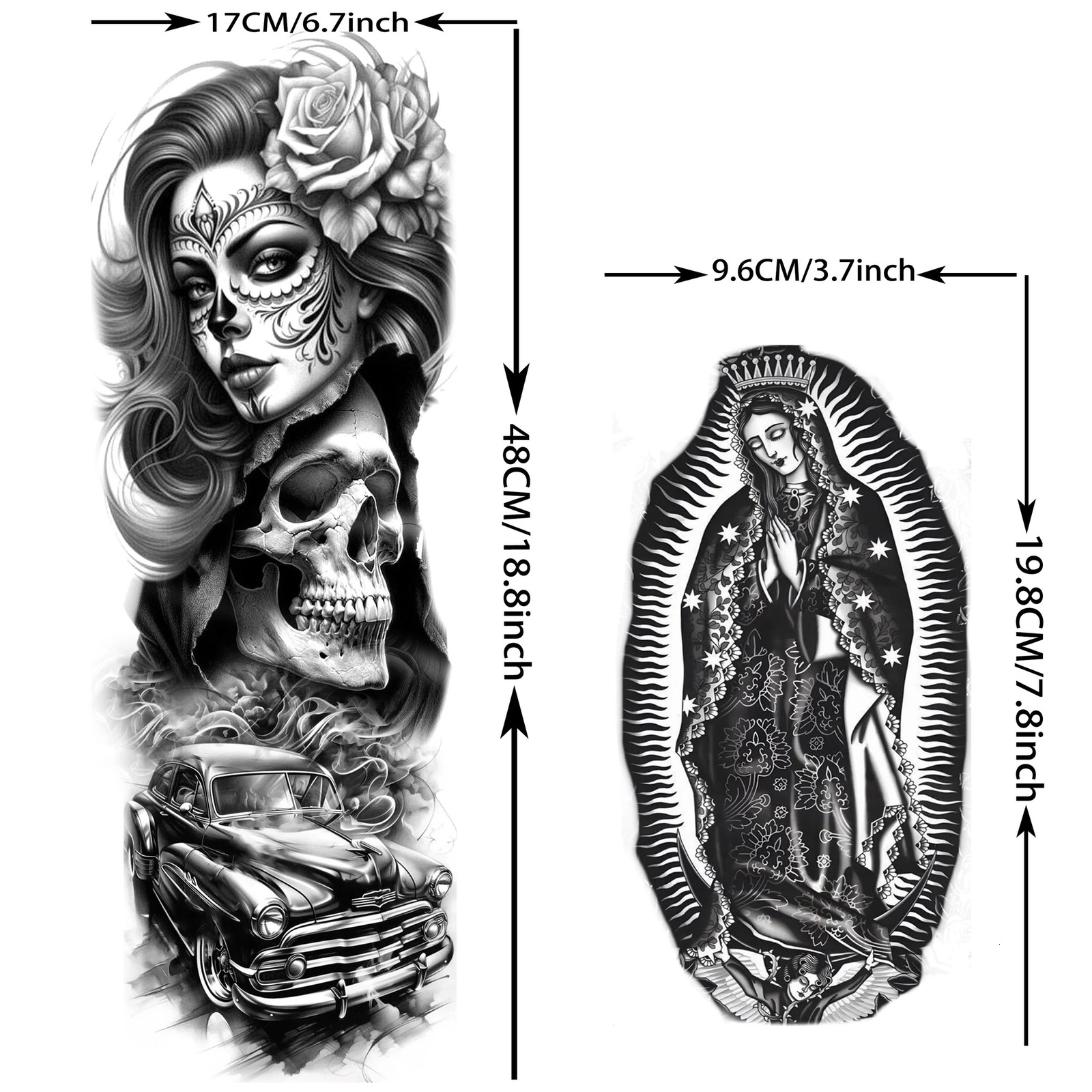 1 Sheet Full Arm Chichano Gangster Temporary Tattoos Sleeve Rebellious Nun Girls n Arm Tatoo Waterproof Fake Tattoo Sticker 251126