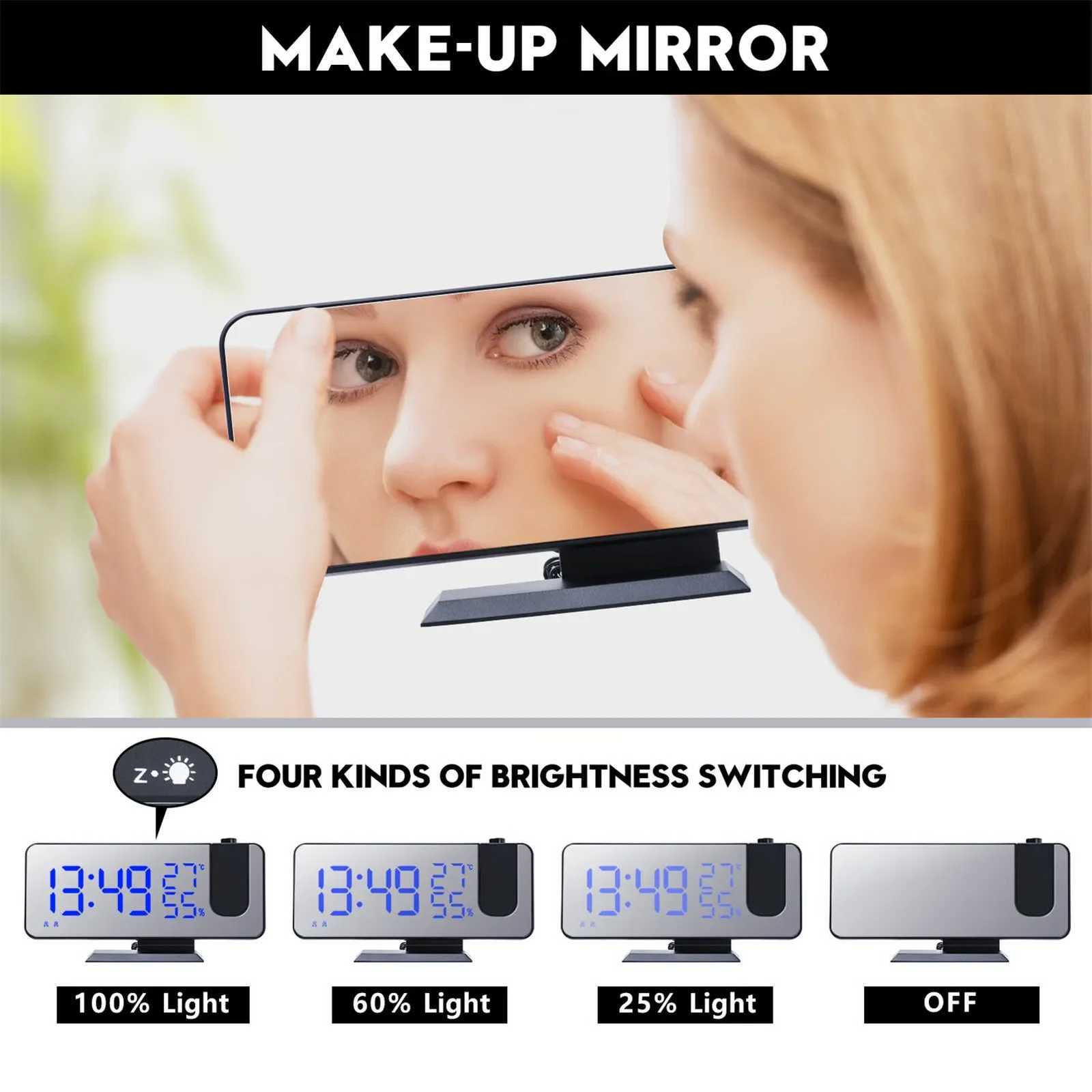 LED Digital Projection Alarm Clock Watch Table Electronic Desktop Clocks USB Wake Up FM Radio Time Ceiling Projector Function M251205 - view 5