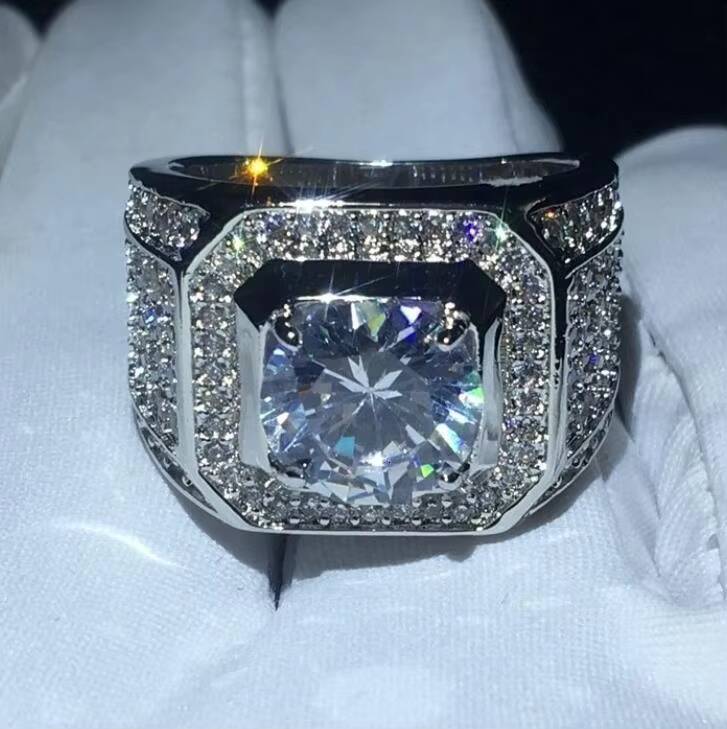 Luxury Mens Big Ring 925 Sterling Silver Iced Out Jewelry 3ct Lab Diamond D VVS Moissanite Ring for Gift